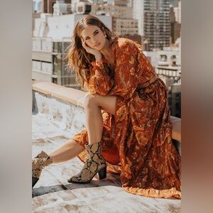 NEW Spell & the Gypsy Gold Long Sleeve Ruffled Bishop Sundress S